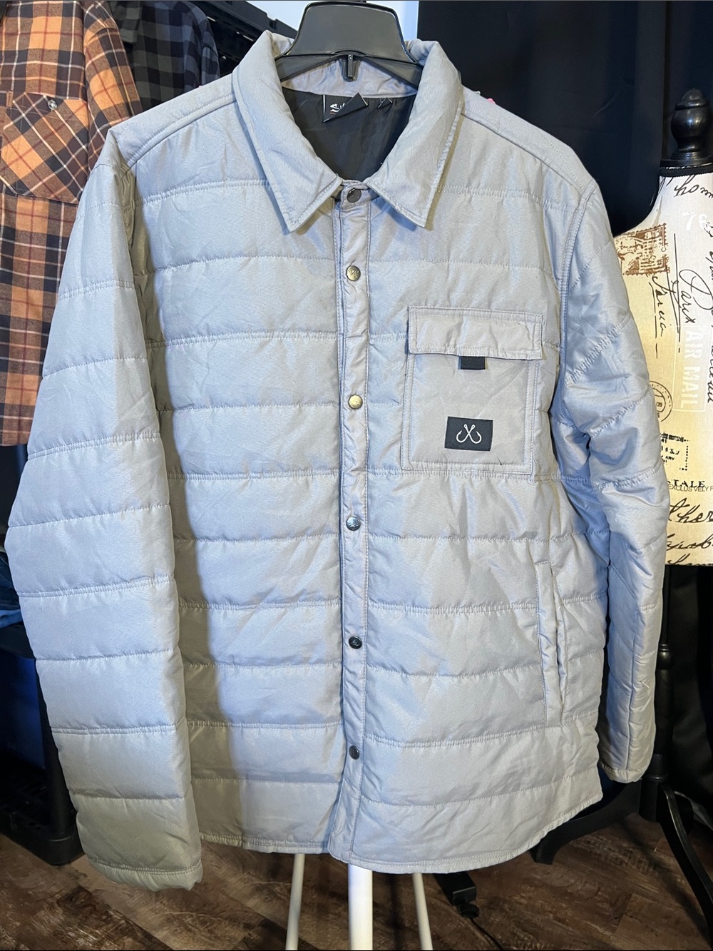 Salt Life grey Quilted Puffer Jacket with Button Front